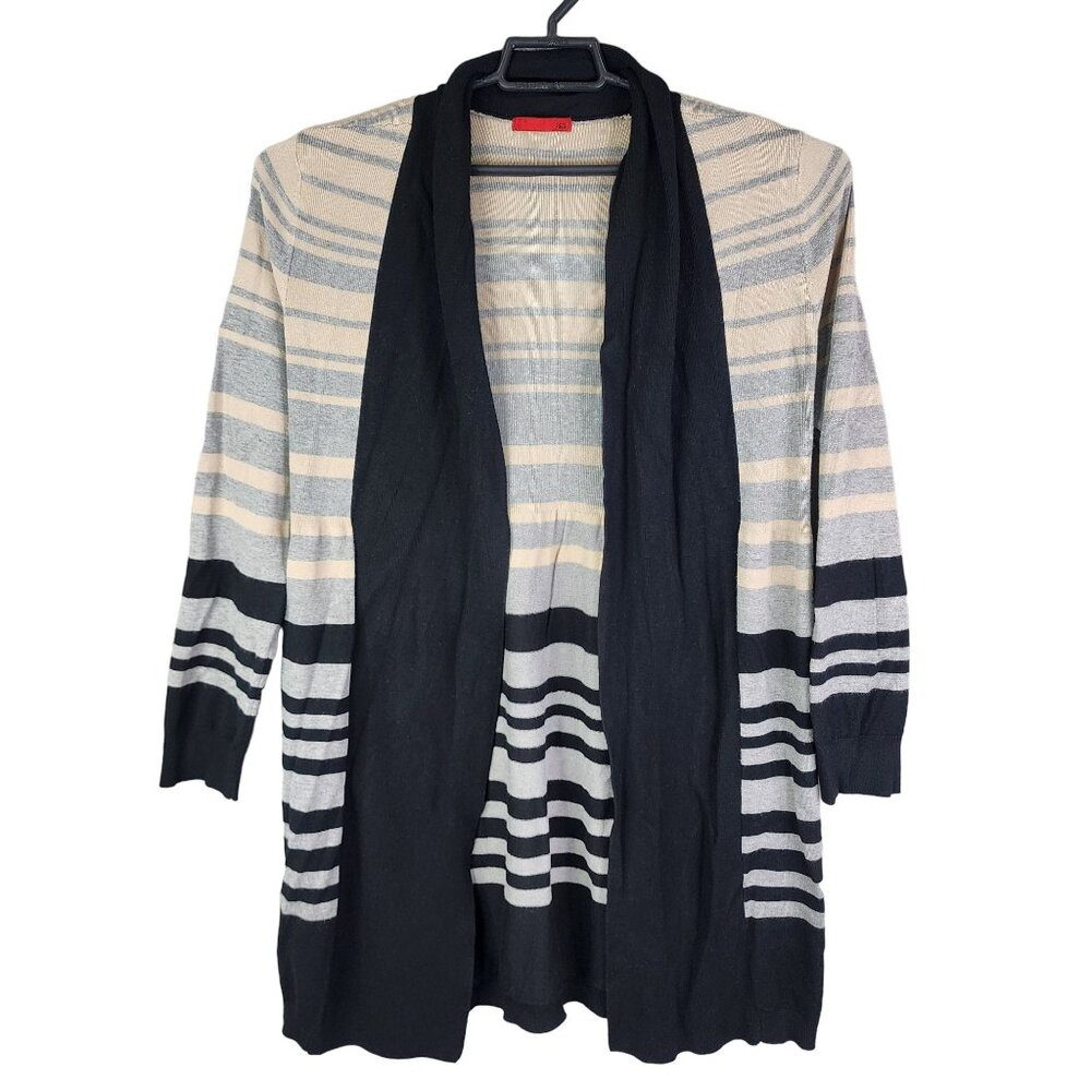 Womens Gray Tan Black Striped Open Front Long Cardigan By RED Long Sleeve XL